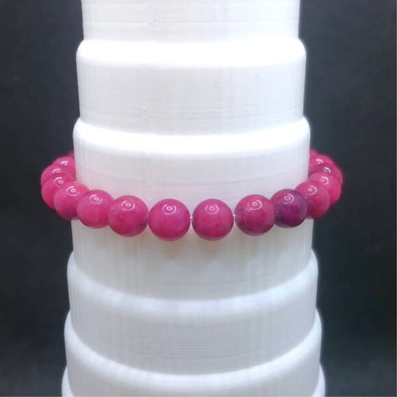 Pink Jade Gemstone Bracelet 8mm Artisan Made Stretch Beaded Colorful Vibrant New - Picture 7 of 11